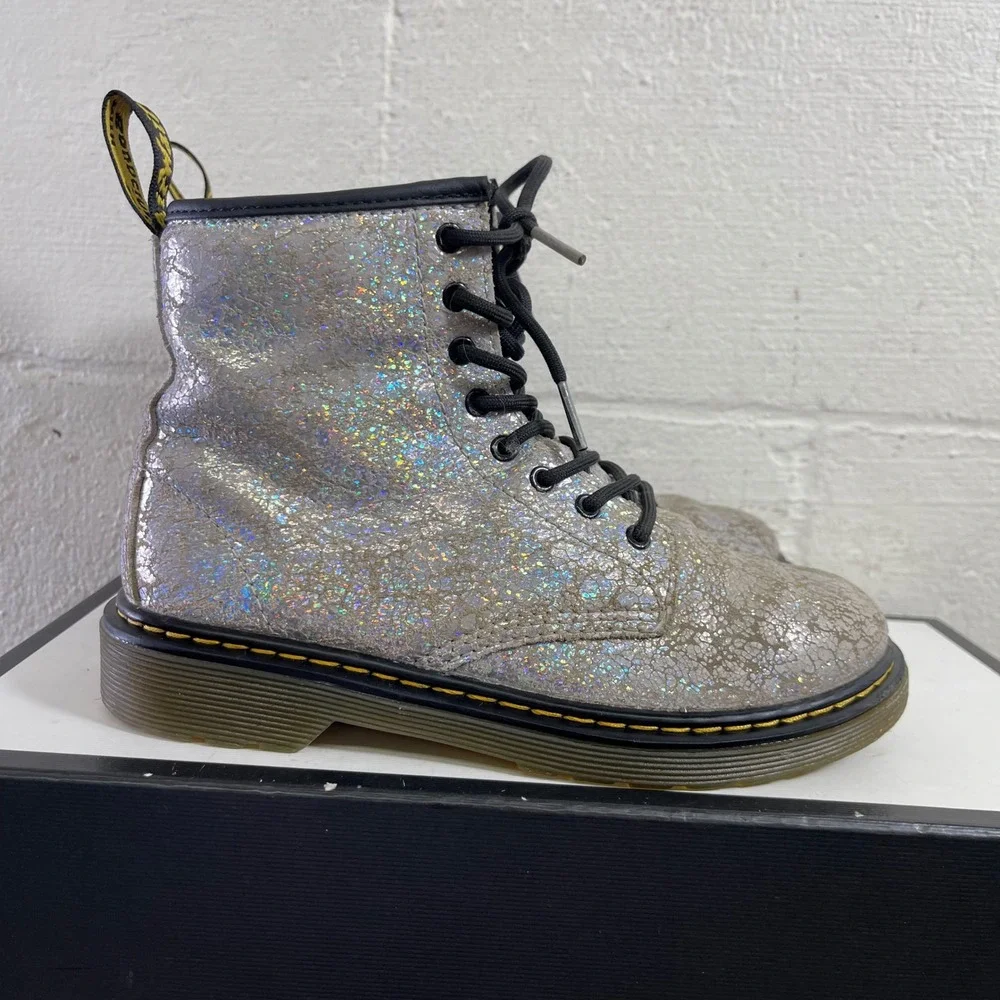 Dr. Martens 1460 J Glitter Silver Ankle Boots Size Zipper Kids‎ Size 3 US/2 UK